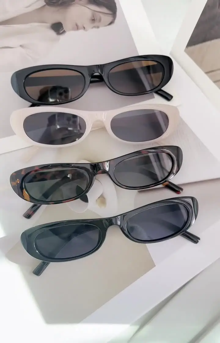 2025 Fashion Retro Men Black Narrow Frame Cat Eye Sun Glasses UV400 Small  Frame Rectangle Sunglasses for Women - Main Image