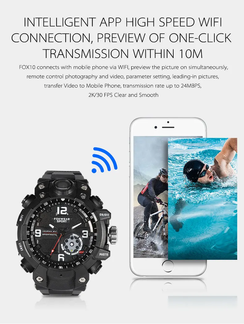 2019new 2.6K 30fps WIFI Hidden Spy Watch Camera IP67 Waterproof with LED Light Magnetically Charger Build in 32G