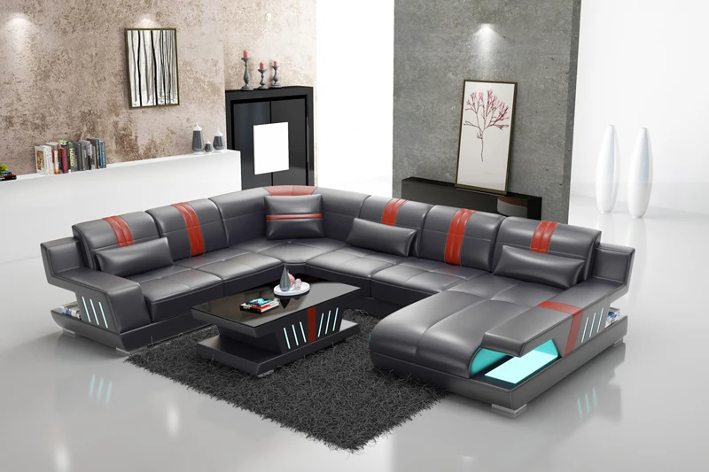 Modernes Einfaches Wohnzimmer Aus Echtem Leder Mit Kreisförmigen Möbeln