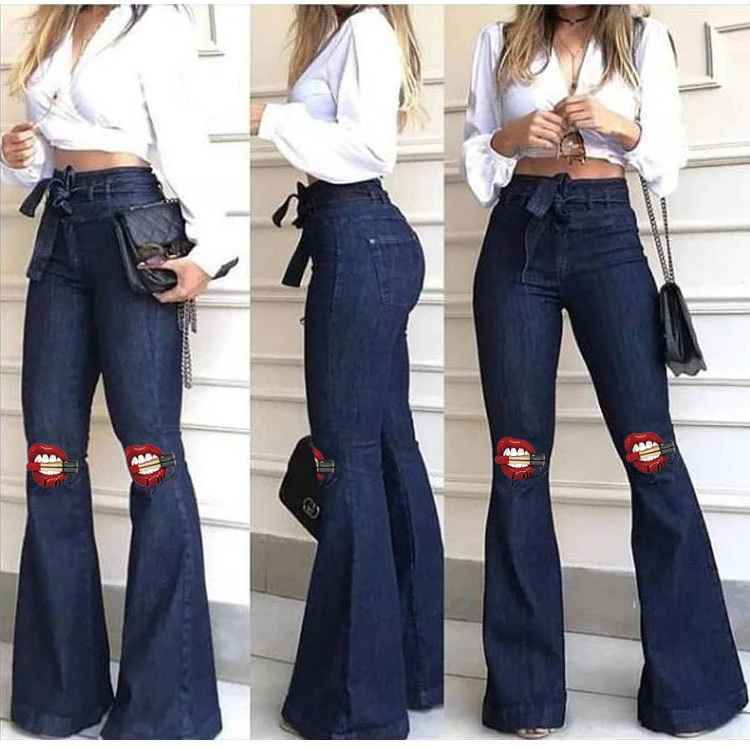 0102916 Best Seller Women Fashion Clothing High Waist Elastic Denim Pants Women Flare Jeans Pants