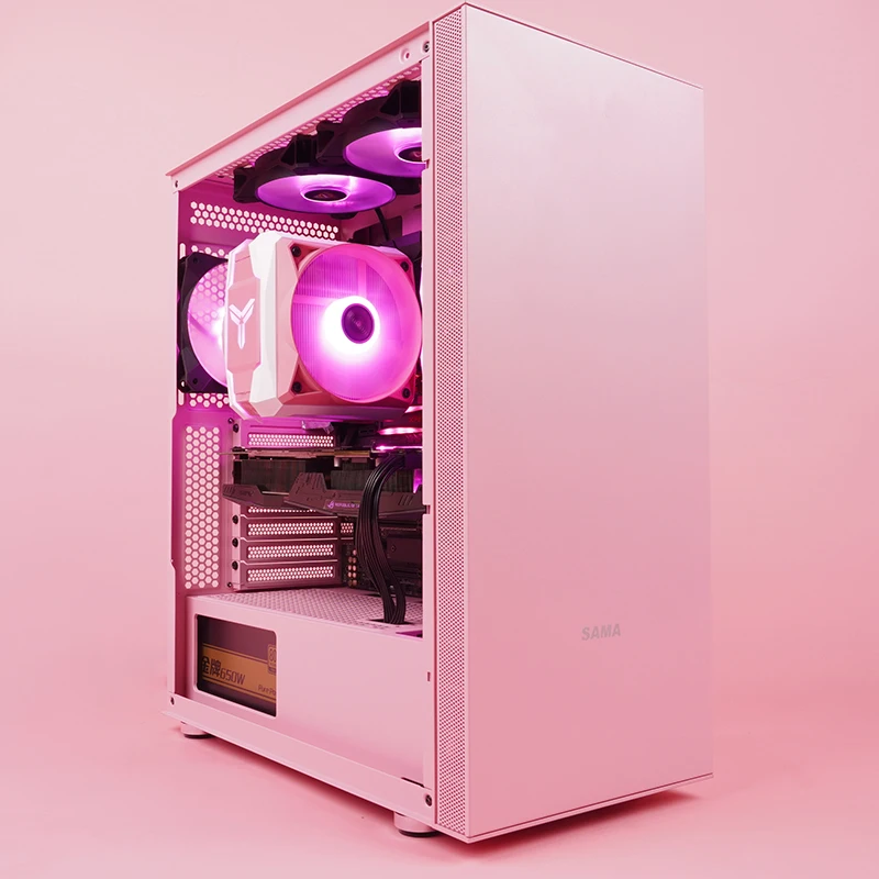 ピンクPC SAMA 3702 Pink Steampunk Gaming PC Case - Stylish ATX & ITX Mid