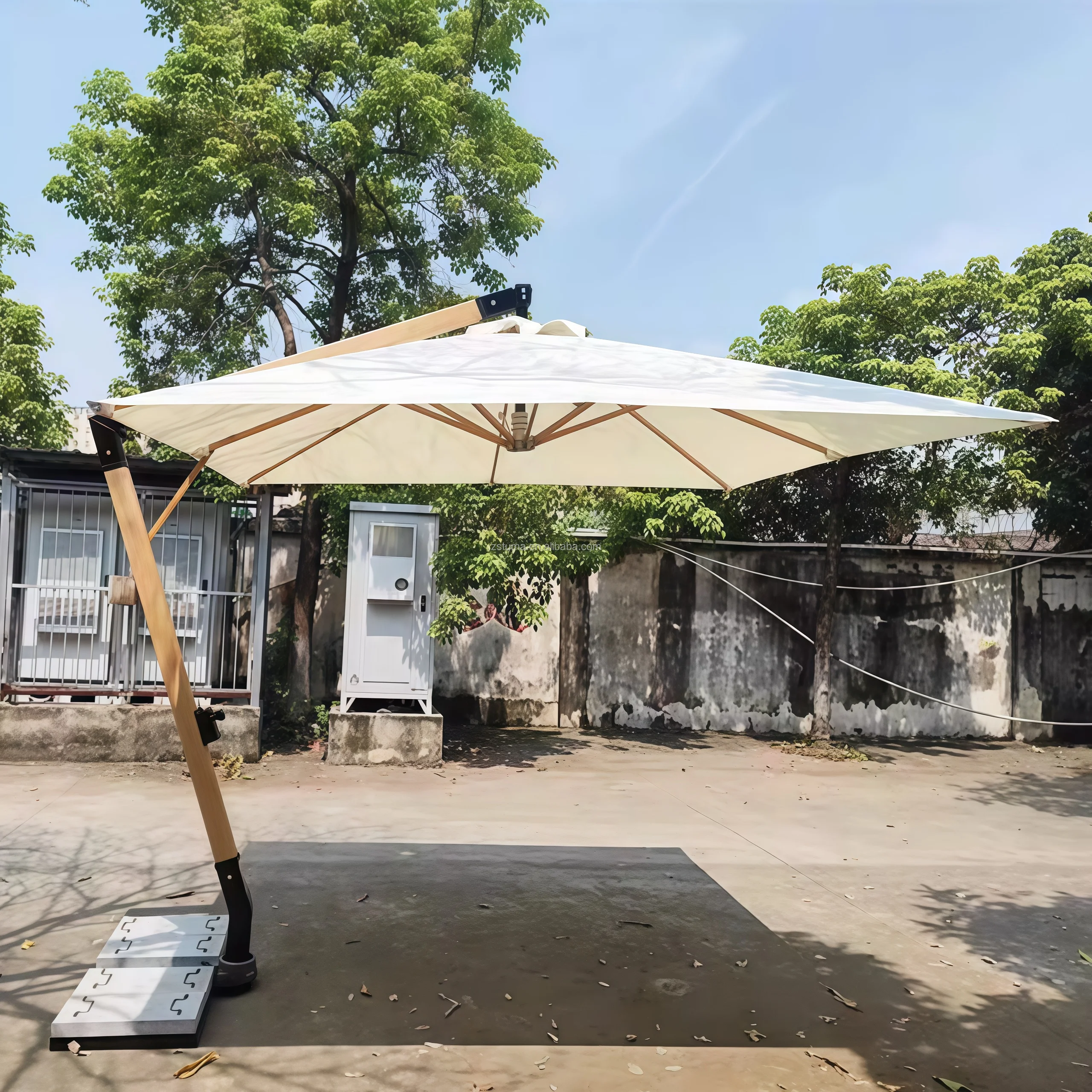 11 ft. solar-powered patio umbrella Solar 3 Tiers Patio Umbrella Outdoor with LED 10FT / Burgundy