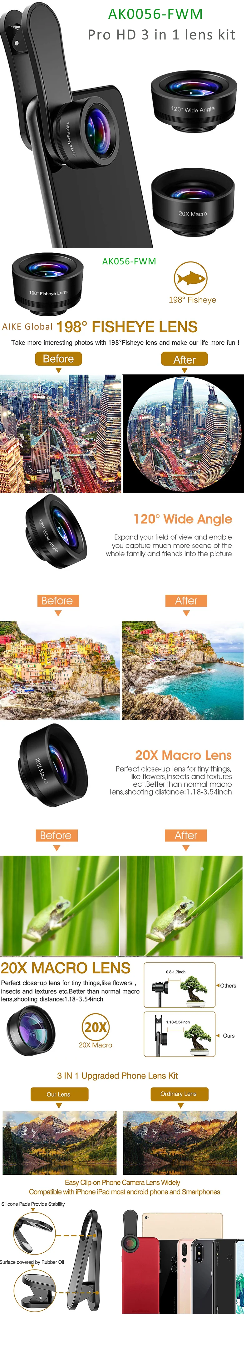 New Concept Phone Gadgets 3 in 1 Smart Phone Lens Kit for iPhone 11 Pro