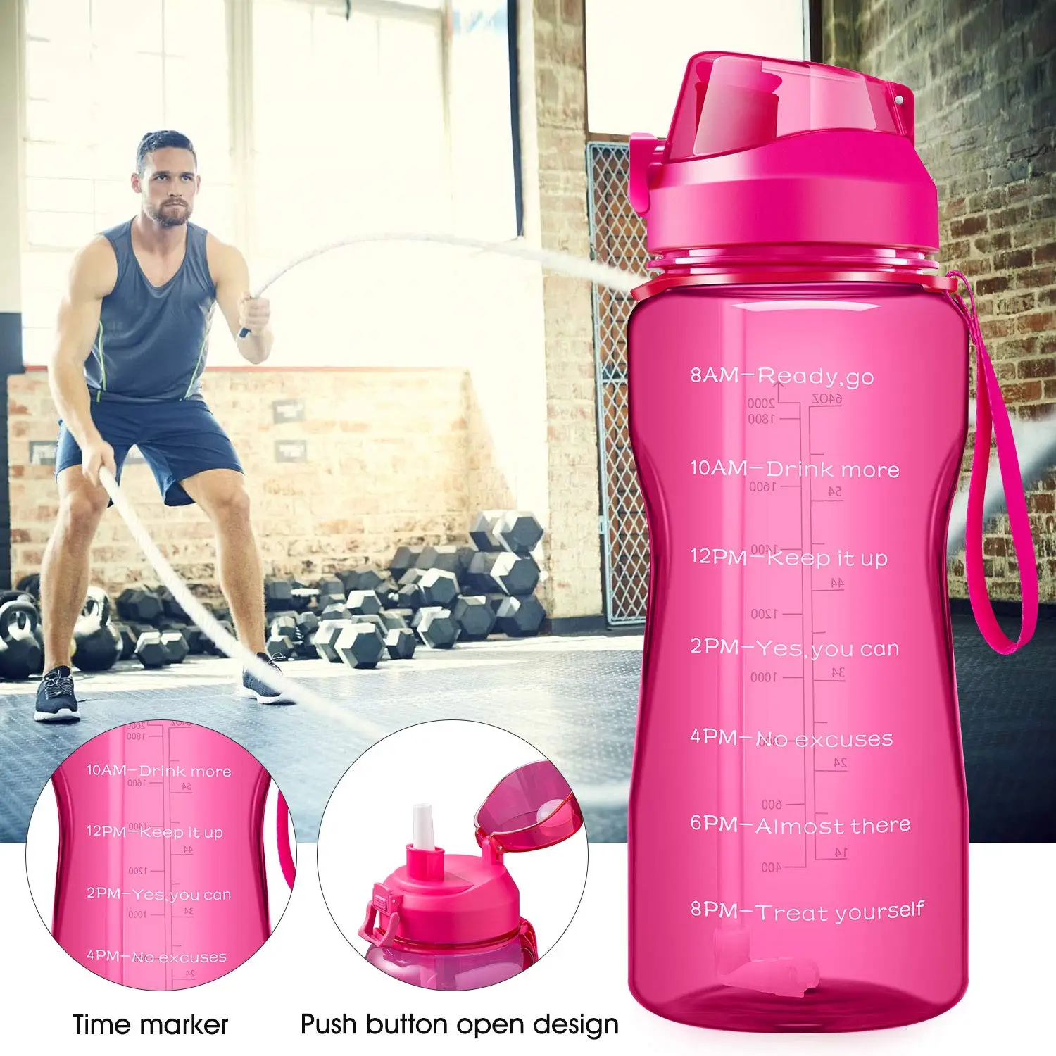 Plastic 2 2l Large Fitness Bpa Free Sports Tritan Motivational Water Bottle Time Makings With