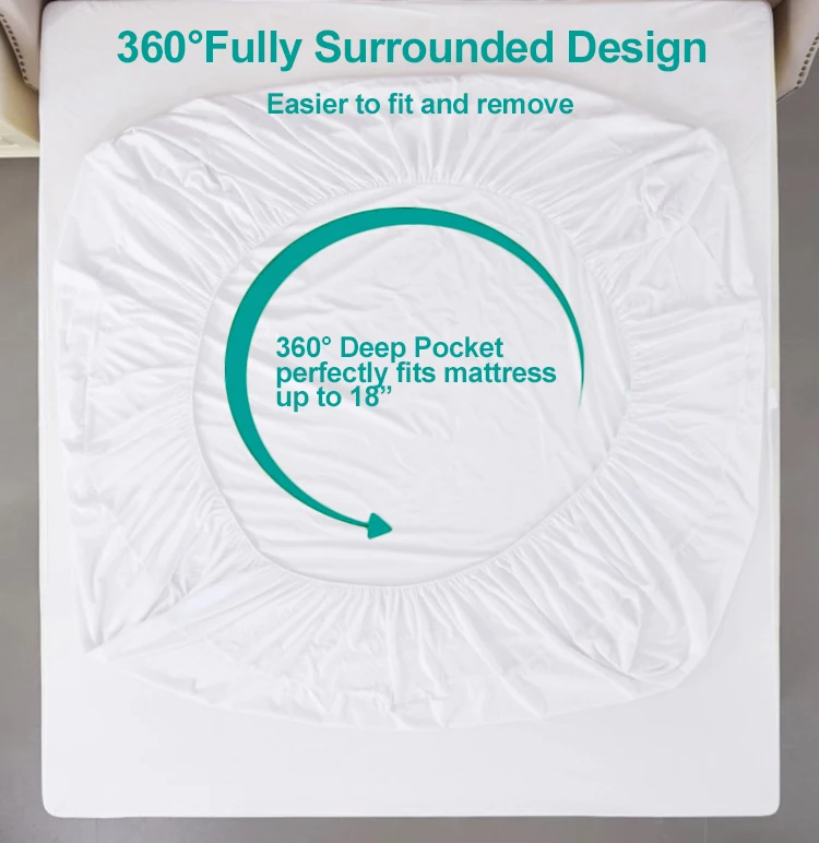 Bamboo Mattress Protector Waterproof Bed Protector With Zipper Queen