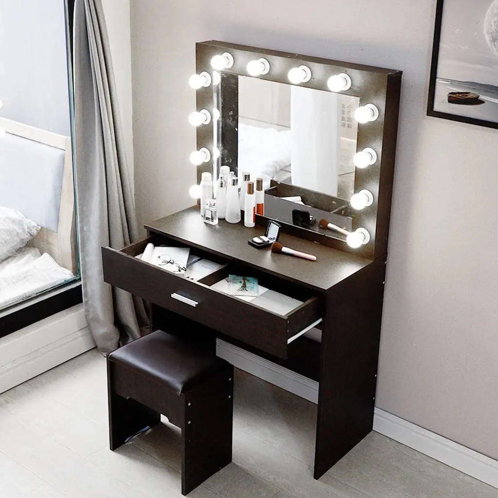 1set make up Dressing Table Dressing Stool Modern Style Dressing Table large Mirror Makeup Vanity Table Bedroom Furniture HWC