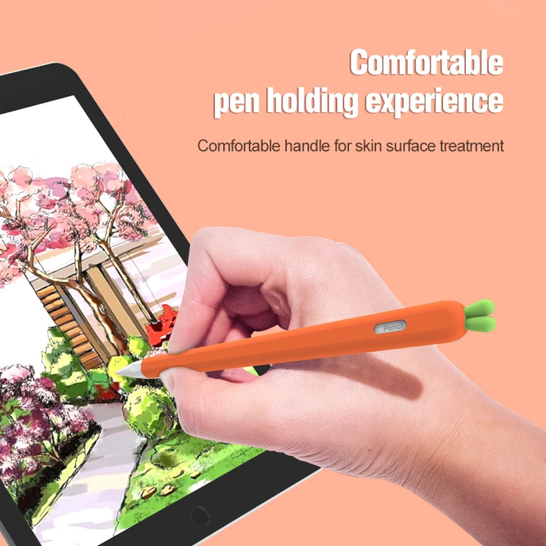 For Apple Pencil Cases,Cute Carrot Soft Silicone Protective Sleeve