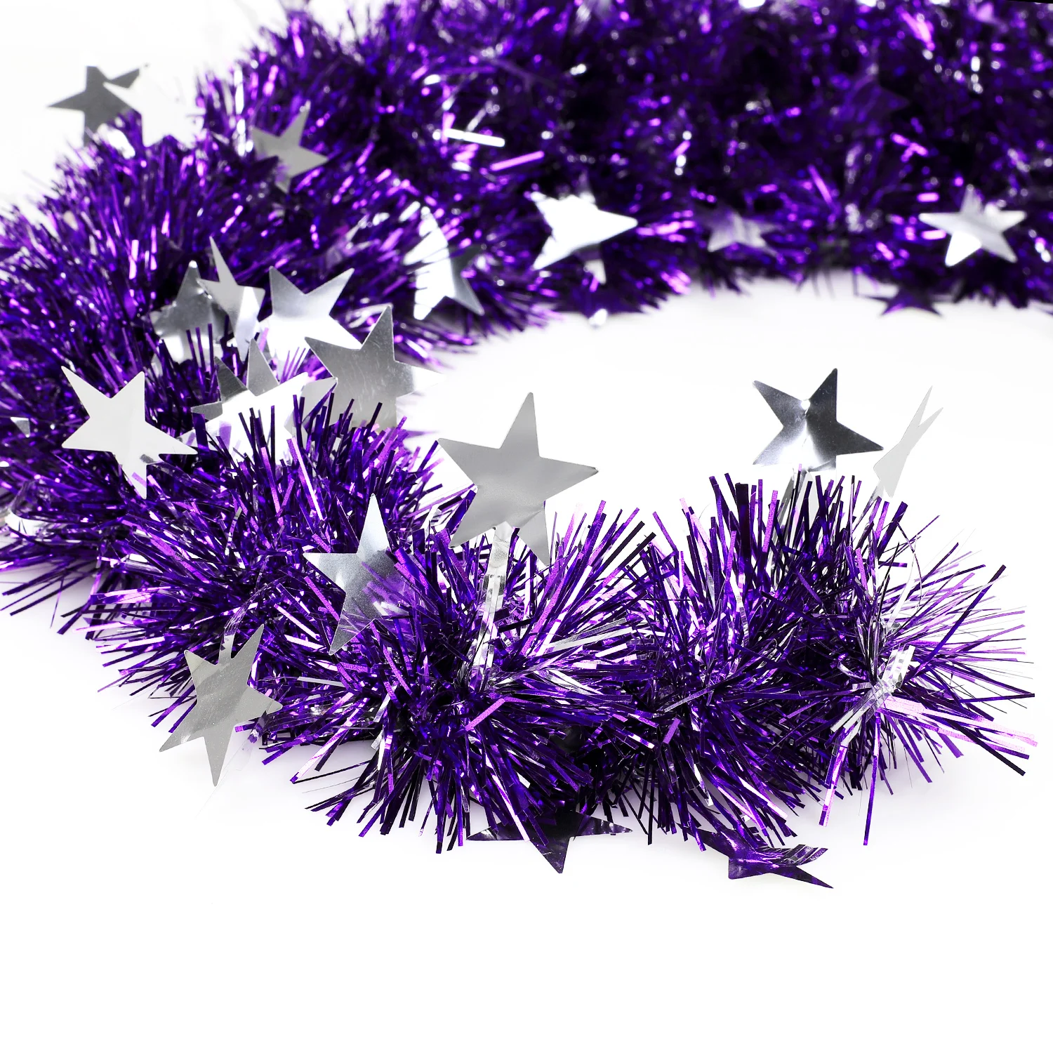 Macting Christmas Tinsel Wreath,18 Inch Purple Moon Tinsel Garland With
