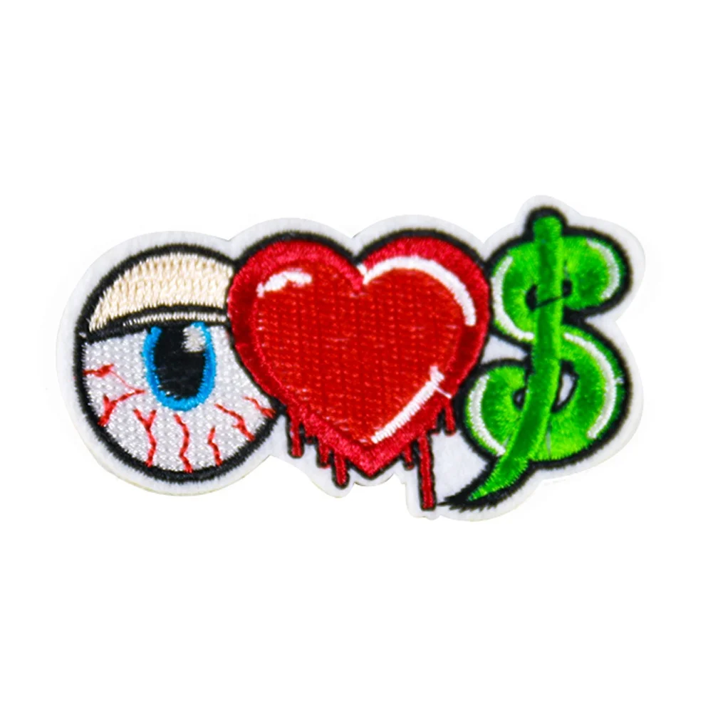

Wholesale China Manufacture High Quality Money in the Eye Badge Clothes Bag Iron on Sew on Heart Patch