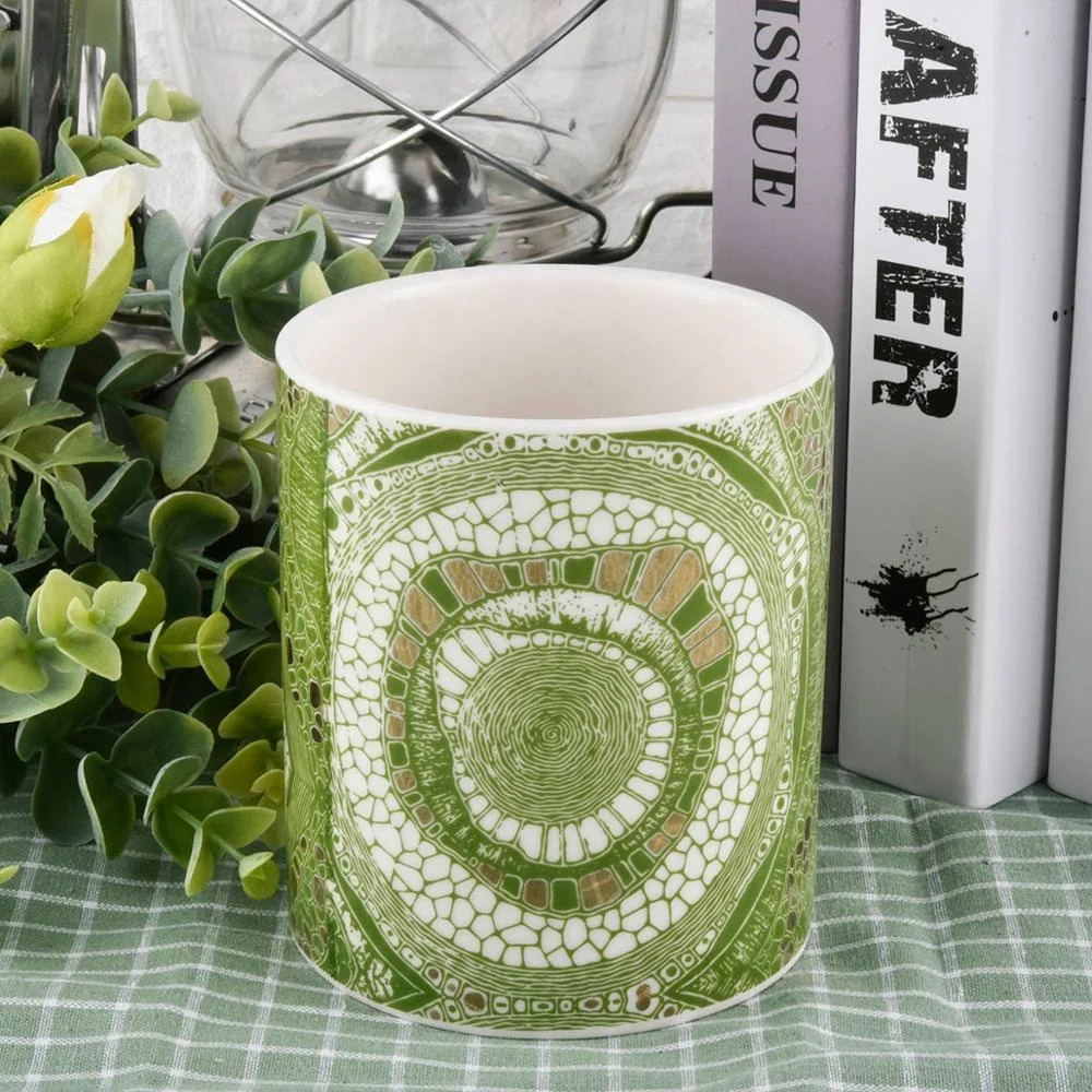 Green Full Decal Ceramic Candle Vessel Jars for Candle Making