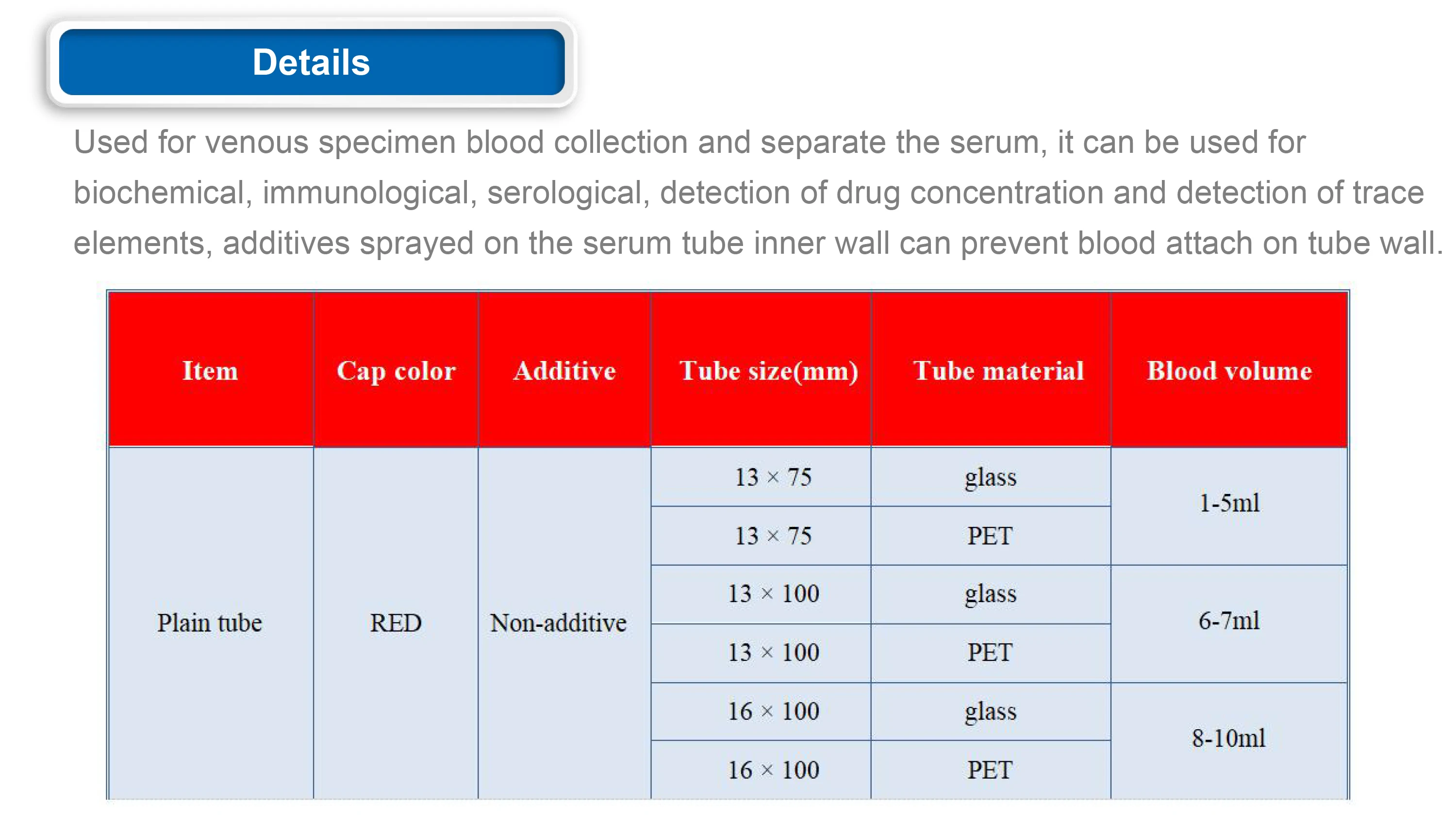Disposable Plain Blood Tube With No Additive Red Top Blood Collection