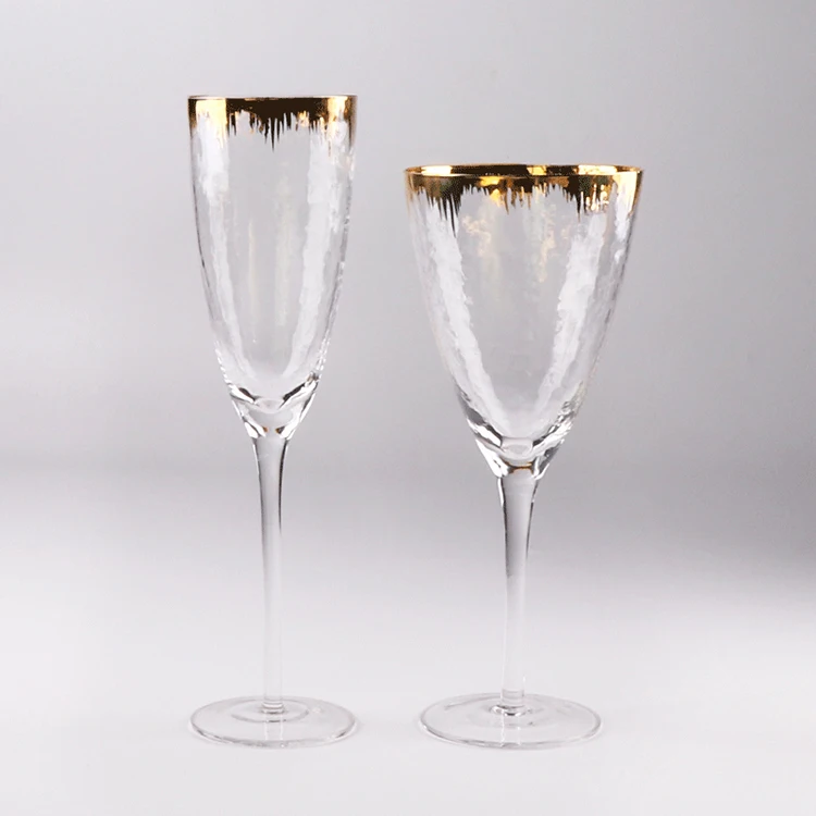 Wholesale Custom Reusable Banquet Wedding Decoration Drinkware Glassware Crystal Gold Rim Champagne Flute Goblet Wine Glasses