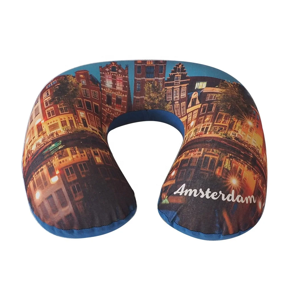 
U shape inflatable neck pillow with printing factory 