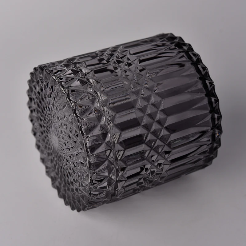 GEO Cut black glass candle jar with lid