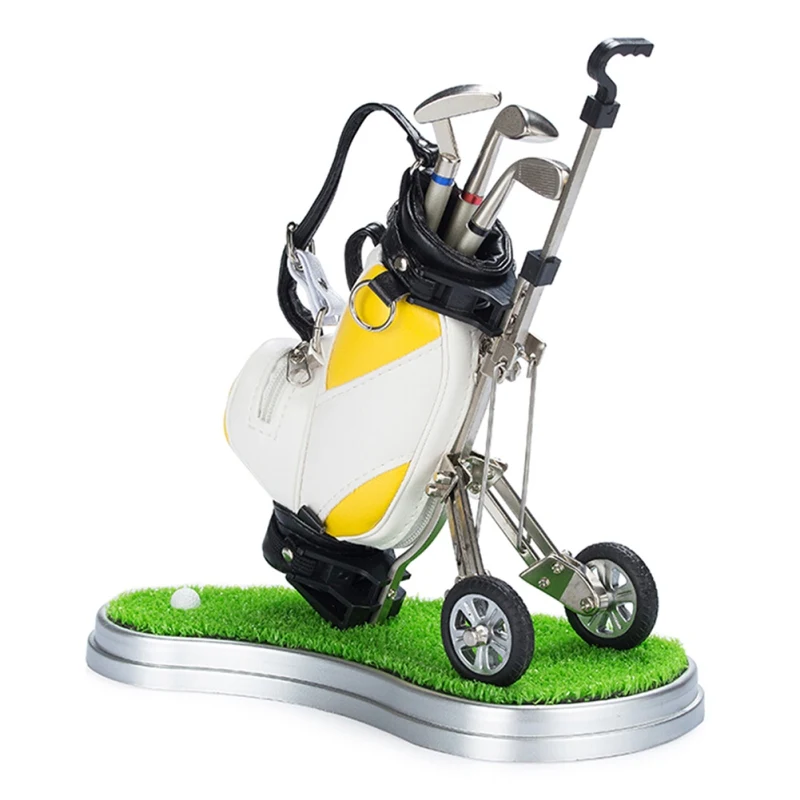 Desktop Golf Bag Pen Holder With Golf Pens Clock 6piece Set Of Golf Souvenir Event Souvenir