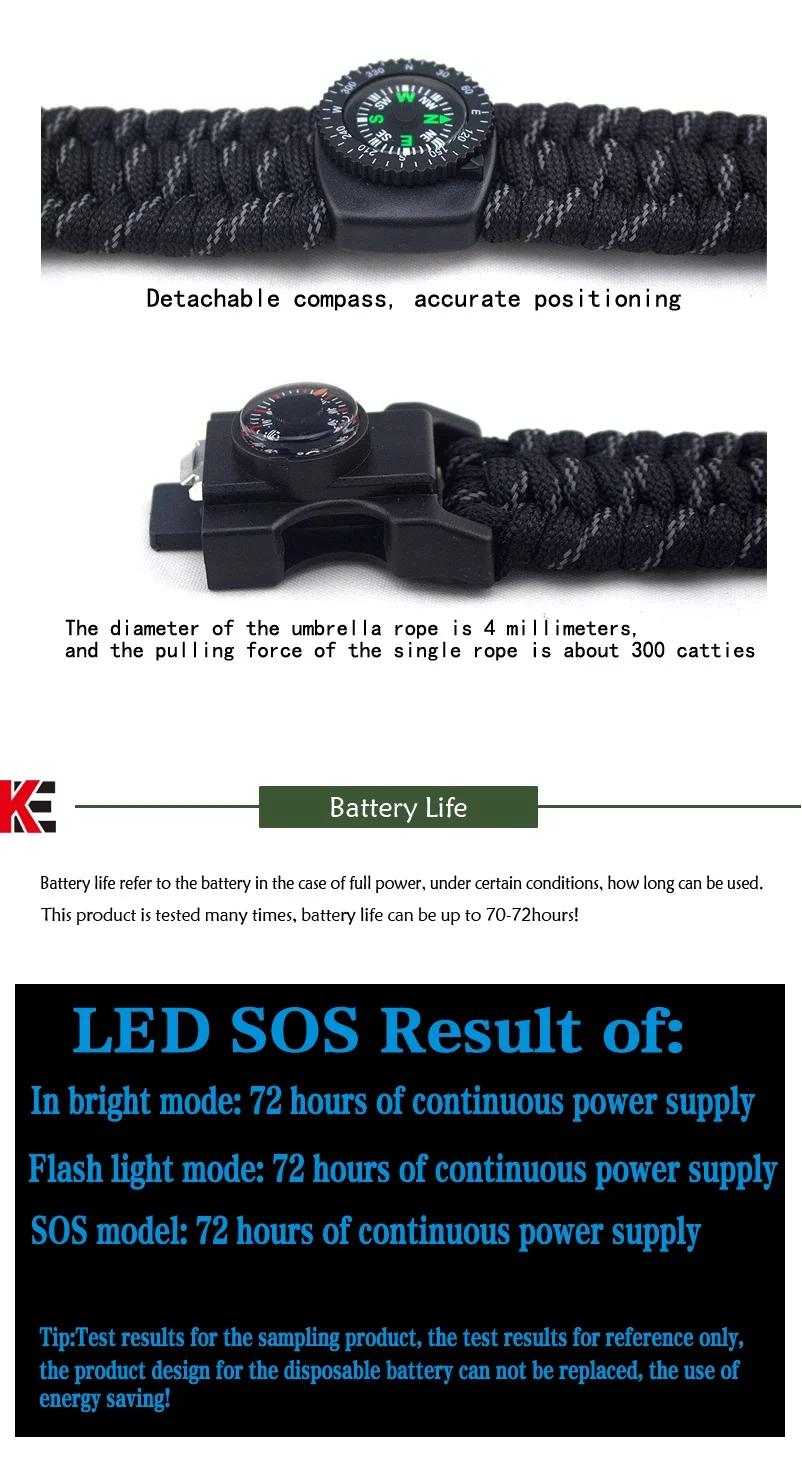 Wholesale Factory Outdoor Survival Charm Paracord Bracelet, Custom Logo Multi Tool Trilobite Bracelet/