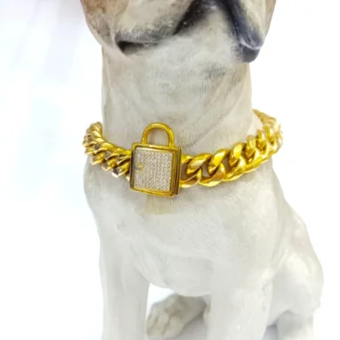 kingtale 18k 金豪华狗链古巴斗牛犬大狗链欺负宠物牵引带实心不锈钢