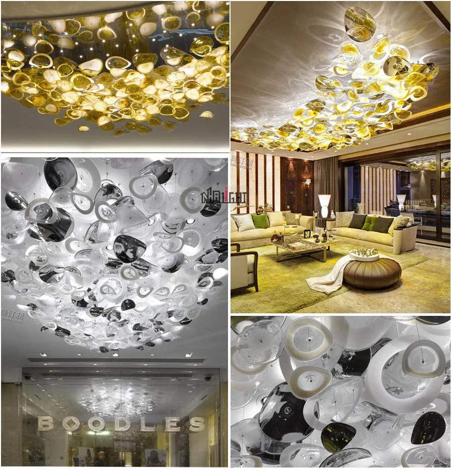 Customize the glass art Lotus leaf ceiling lamps for the foyer and living room of the hotel villa