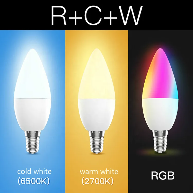 Smart Phone Controlled Tuya E14 Colorful Change Color Wifi Smart Candle Light Bulb LED Lamp with Alexa Google Home