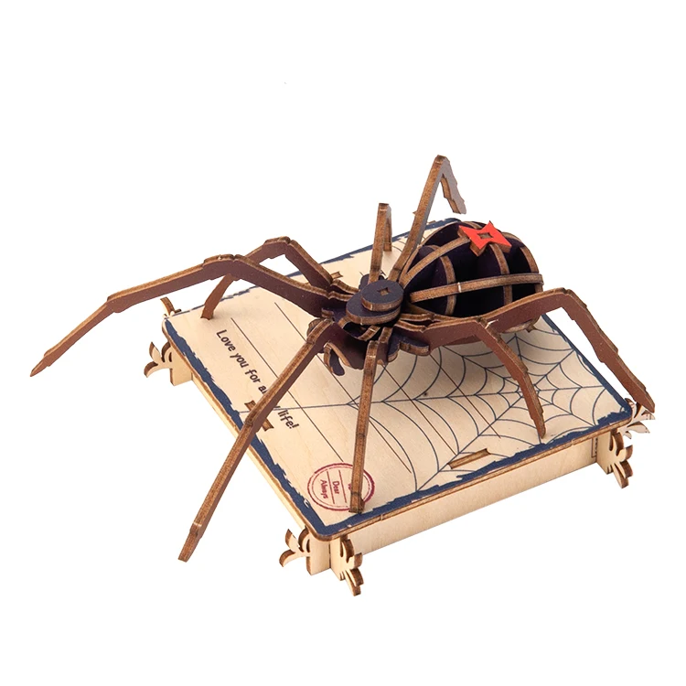 木制蜘蛛动物形状激光切割木工艺品