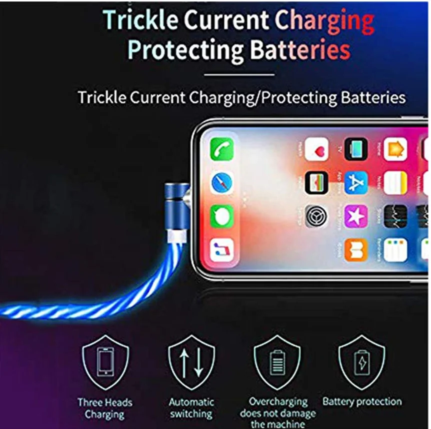 ZICAS Cheap Price For Apple Flowing Light LED Magnetic Charging Cable Mobile Magnet USB Cable Streamer Phone Charger - ANKUX.COM