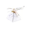 Triangular pyramid shape candy box for packaging with ribbon for wedding gift