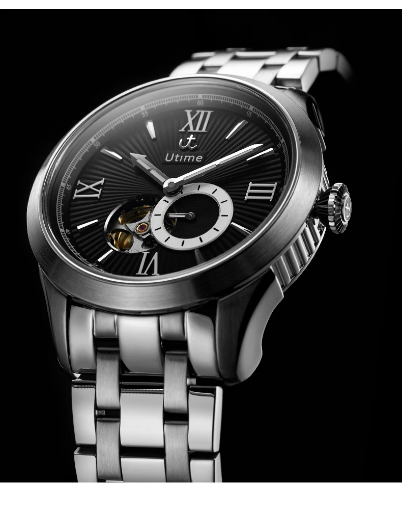 Utime High Quality Men's Automatic Watch Visible Mechanical Movement Roman Number Dial  Mens Luxury Watch U0025G Montre