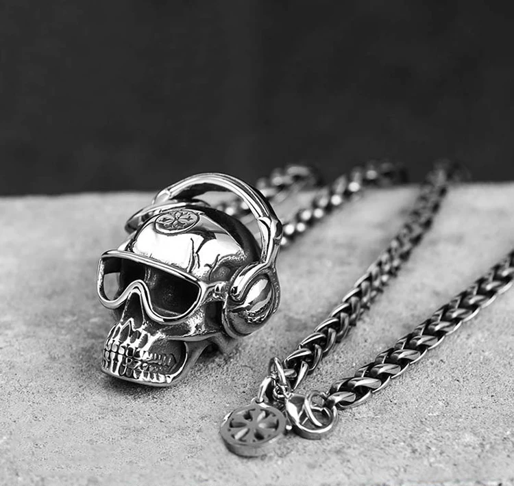 product-Skeleton Men Necklace Stainless Steel, Skull Stainless Steel Cuban Link Chain Necklace Custo-1