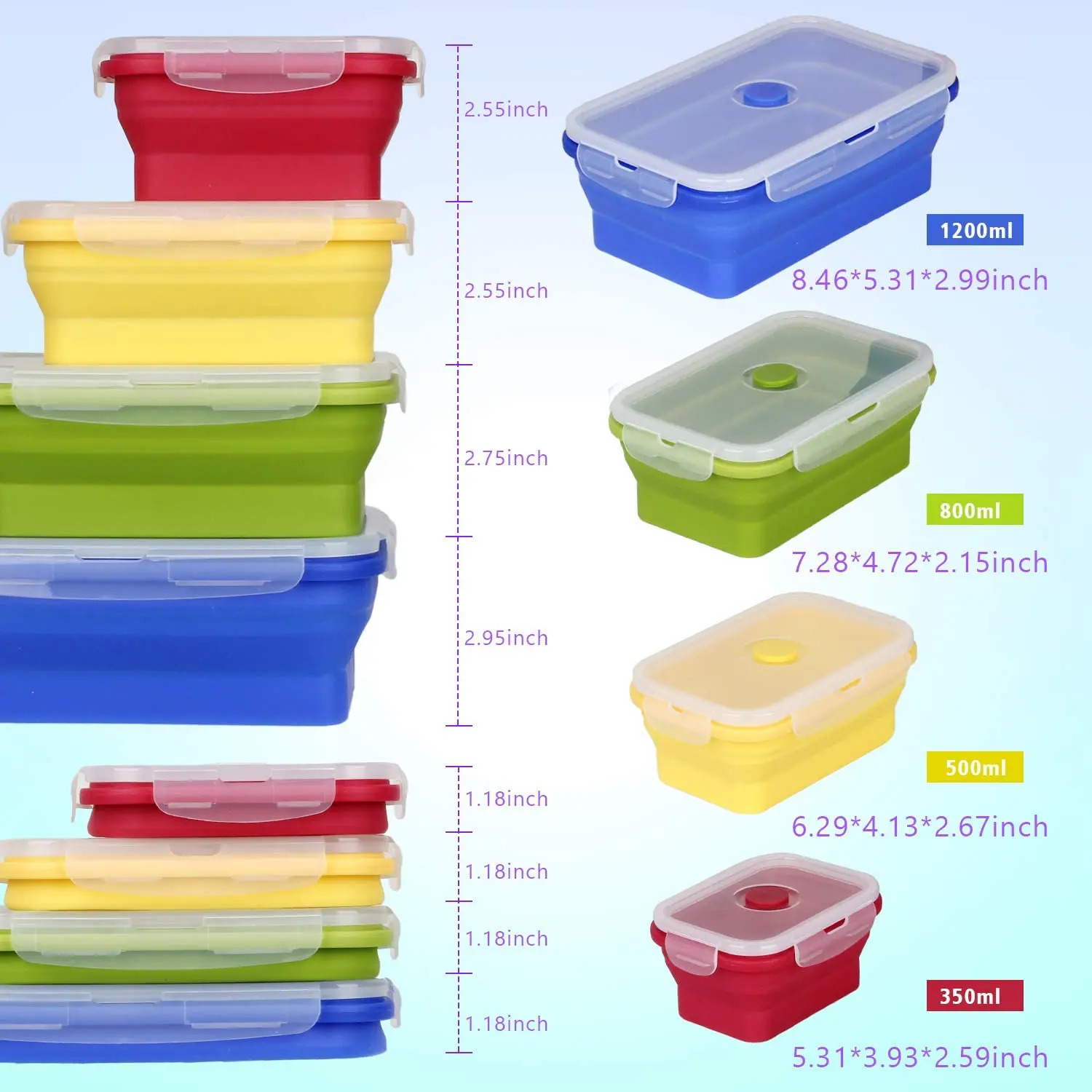 Stackable Space Saving Collapsible Silicone Food Storage Container Set Of 4 With Lids Buy