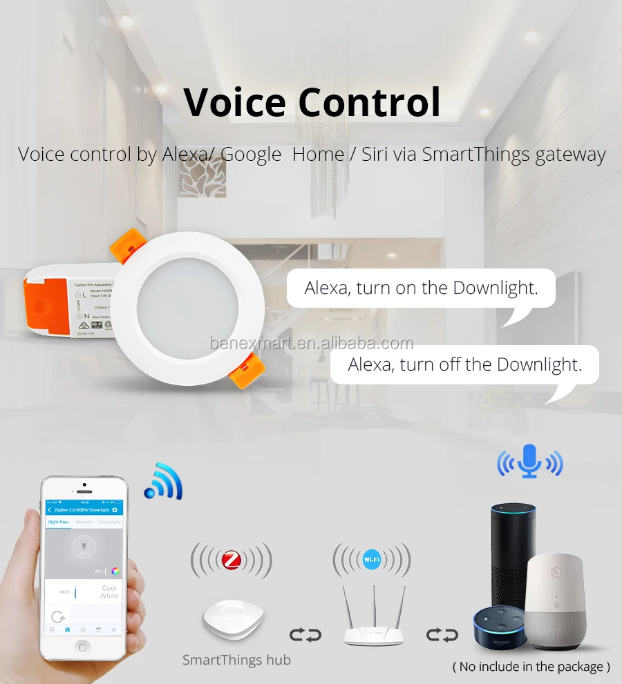 Benexmart ZigBee 3.0 Downlight Kit Smart RGBW 2.5 Inch Led Recessed Ceiling Light 9W Work with Smartthings Echo Smart Lighting - ANKUX.COM
