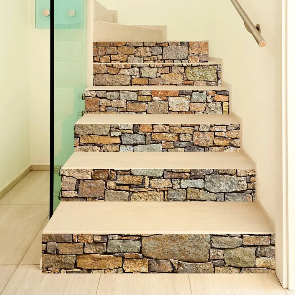 Popular Self Adhesive Creative 3D Stair Stickers Living Room DIY Simulation Stone Wall Decoration Home Waterproof Wall Stick