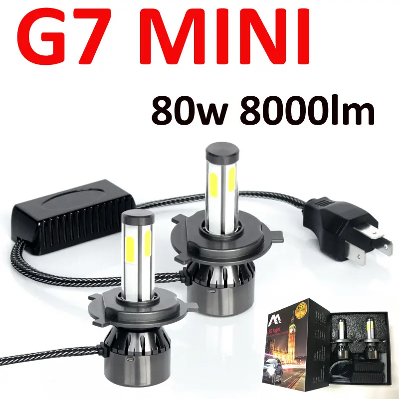 4 sides led chips led headlight 80w 8000lm kit fans cooling G7 3000k 8000k 6000k auto bulbs h1 h3 h7 h11 9005 9006 h4 high low