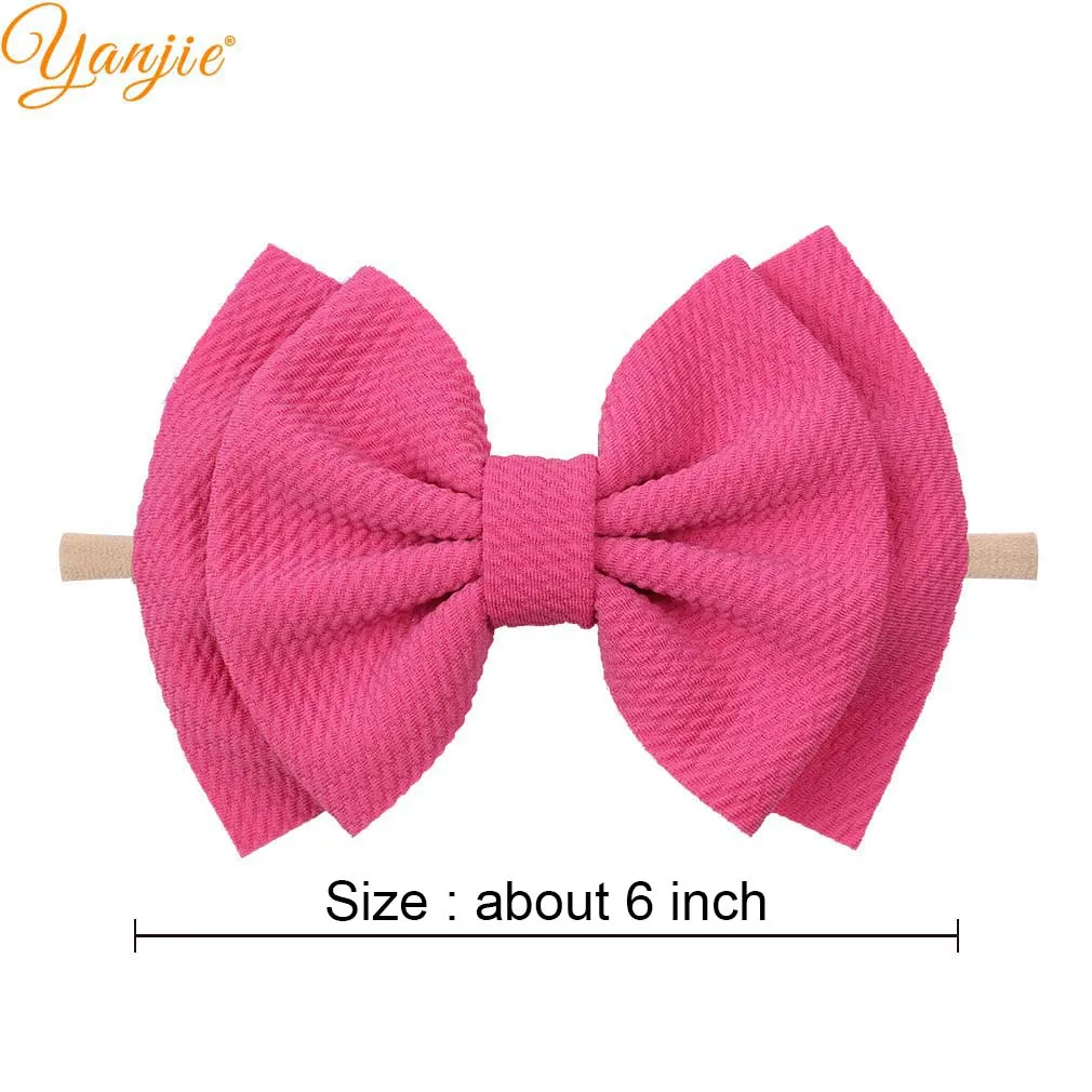 6'' Waffle Hair Bows Nylon Headband For Kids Elastic Girls Soft Baby