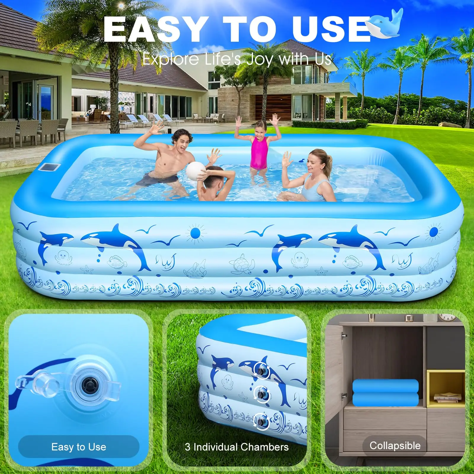 2024illuminated Inflatable Poolinflatable Pool With Solar Lights