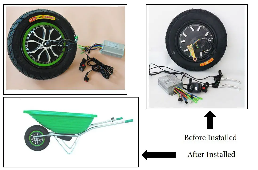48v 500w 1000w Electric Wheelbarrow Kit With Fat Off Road Rough Tyre