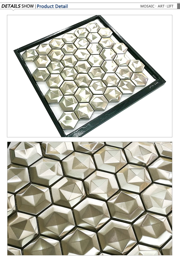 Top-grade silver brushed stained glass hexagon art mosaic tile for restaurant decoration