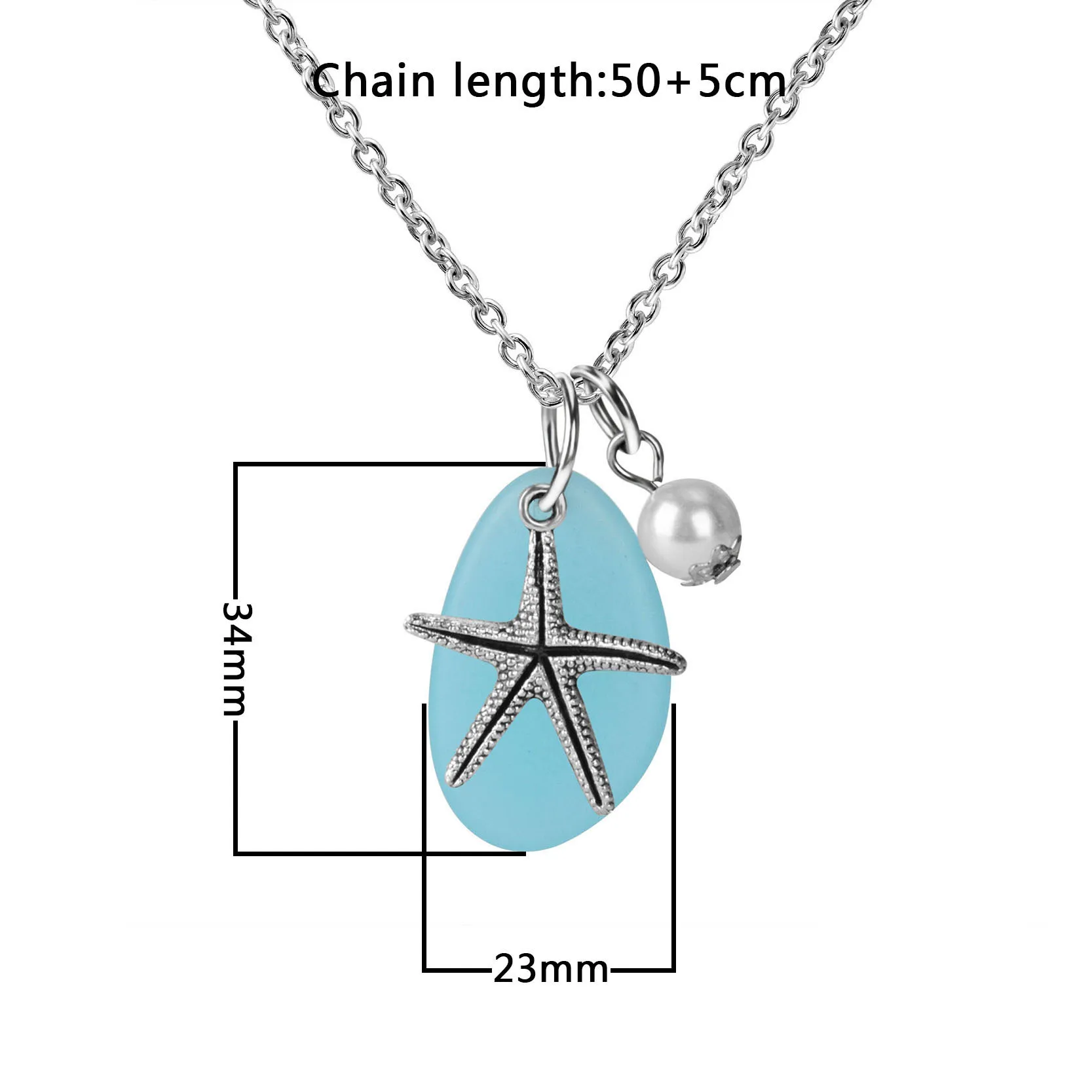 Ocean Turquoise Bay Blue Lavender Sea Glass Necklace Starfish Mermaid