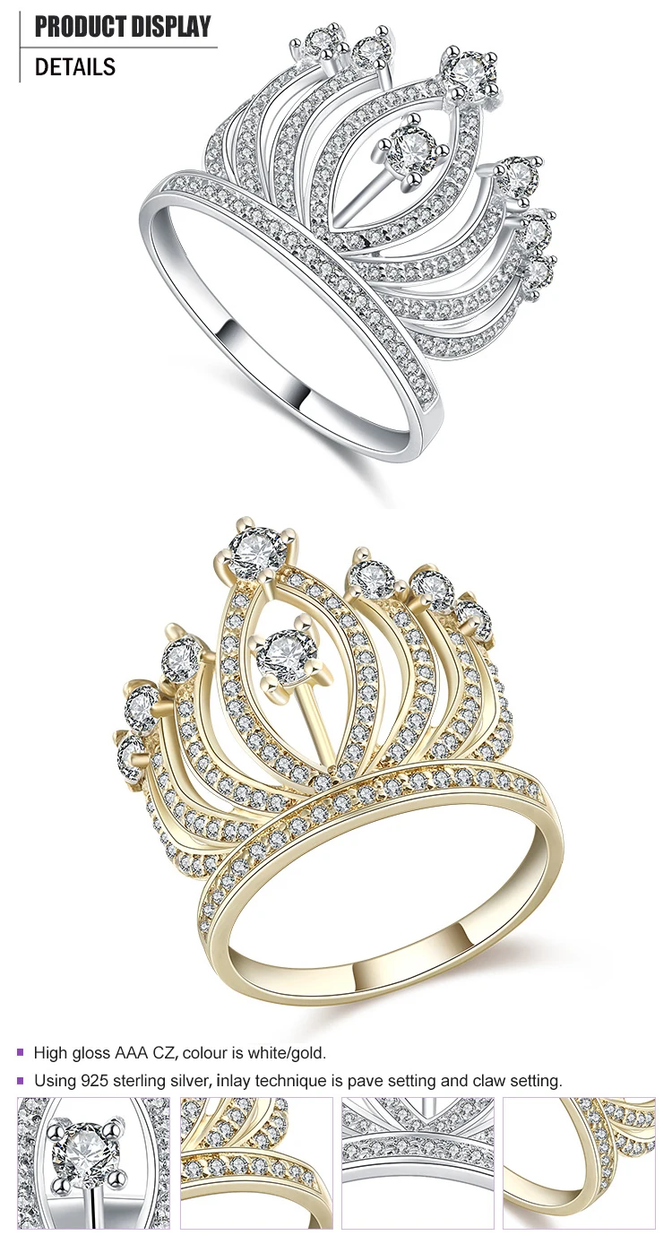 product-Fashion Beauty Cz Crown Silver Solid Gold Wedding Ring-BEYALY-img