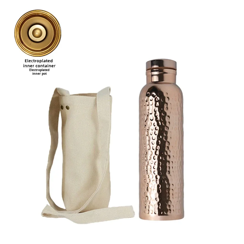 Luxury Plating Copper Water Bottle 22 OZ Stainless Steel Lab-Tested Ayurveda Copper Drinking Copper Vessel Bottle for Women Men factory
