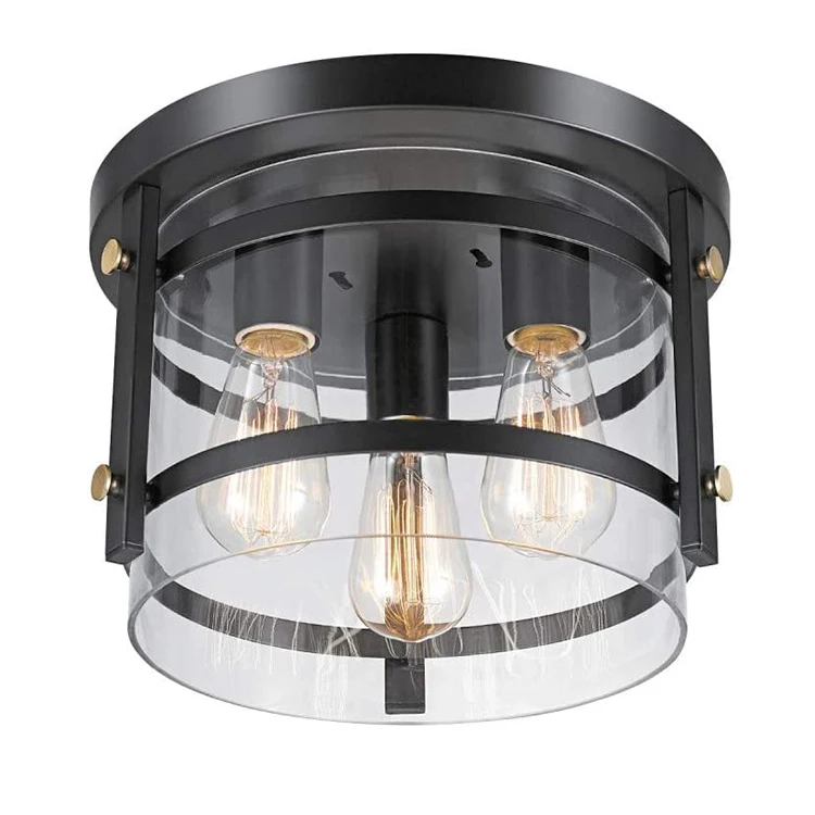 American European Amazon Hot sell 3 light black Chrome Clear Glass Flush Mount Ceiling Lamp lights