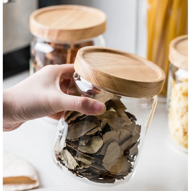 250/450/750/950 1550ml Borosilicate Airtight Storage Glass Jar Acacia