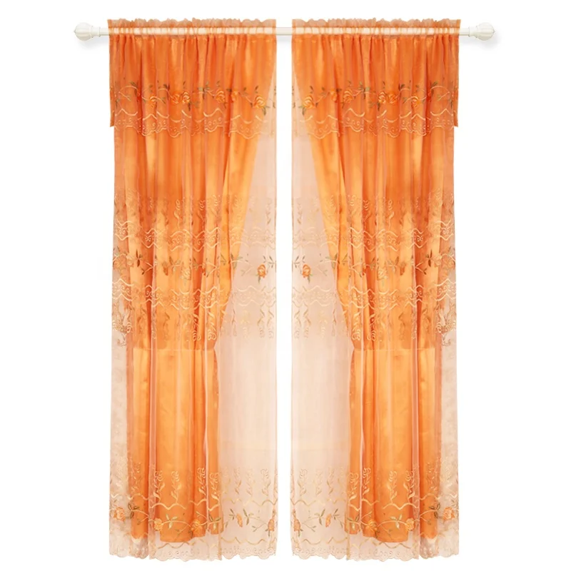 Usa Best Sell Elegant Embroidered Double Layer Floral Design Curtains