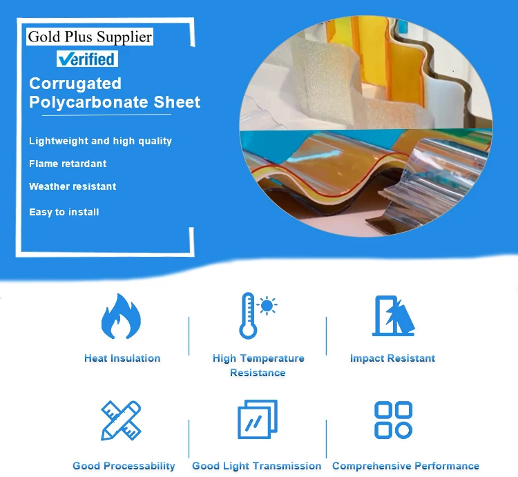 Unbreakable Transparent UV Resistance Waved PC Material Plates Corrugated Plastic Roof Sheet
