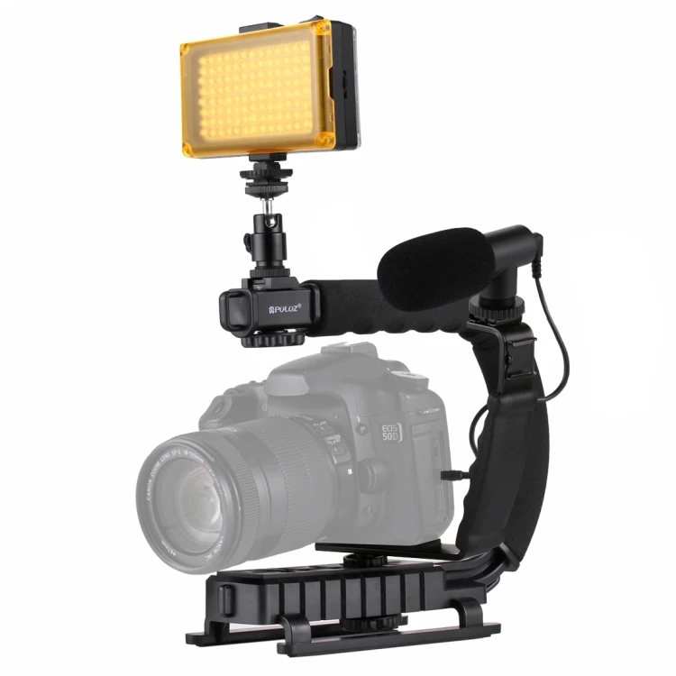 Muti-Functional U/C Shape Portable Phone Handheld Gimbal DV Stabilizer with LED Camera Light & Microphone Video Shooting Kits
