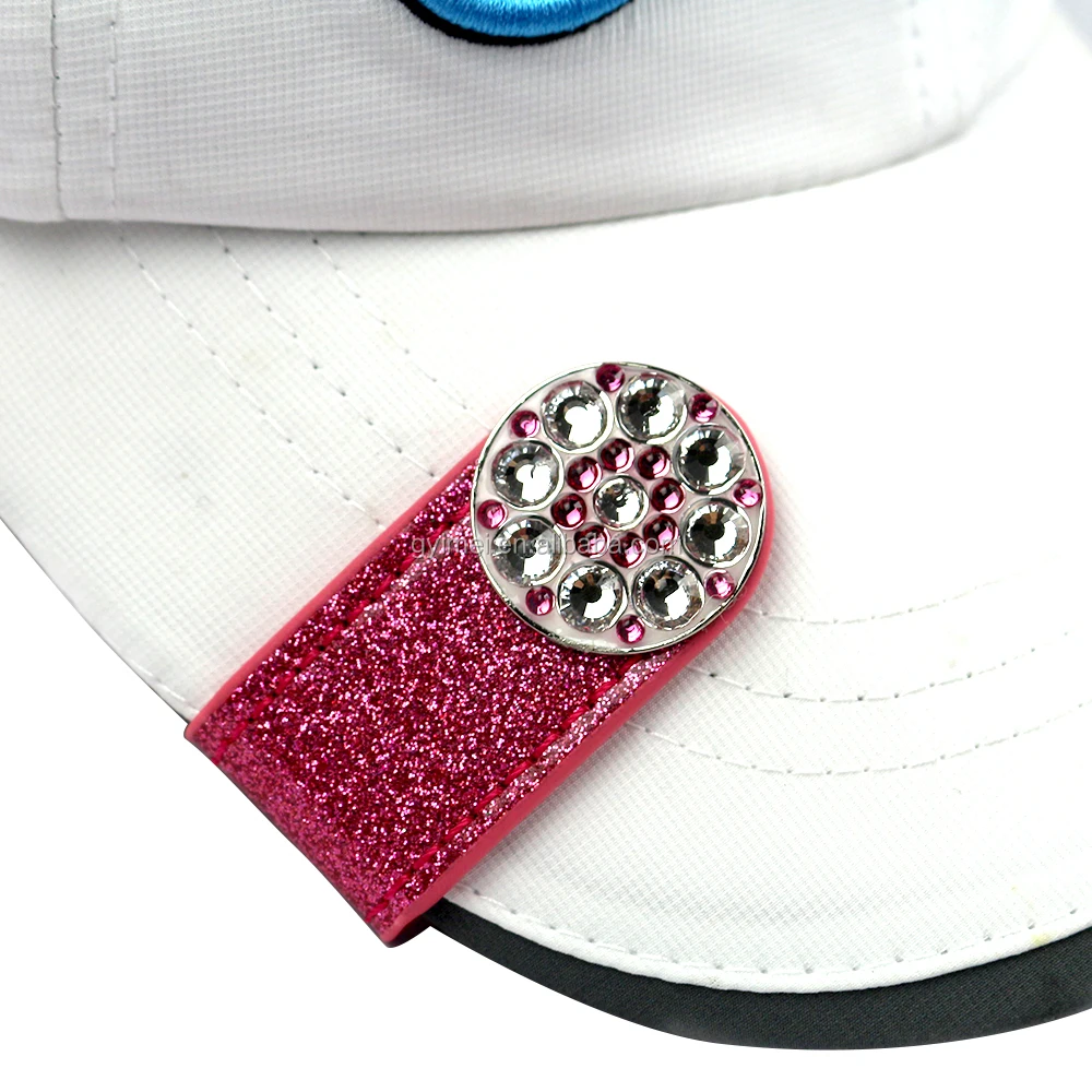 Assorted Color Sparkly Hat Clip Golf Hat Clips Pu Leather Hat Clip Ball Marker Holder