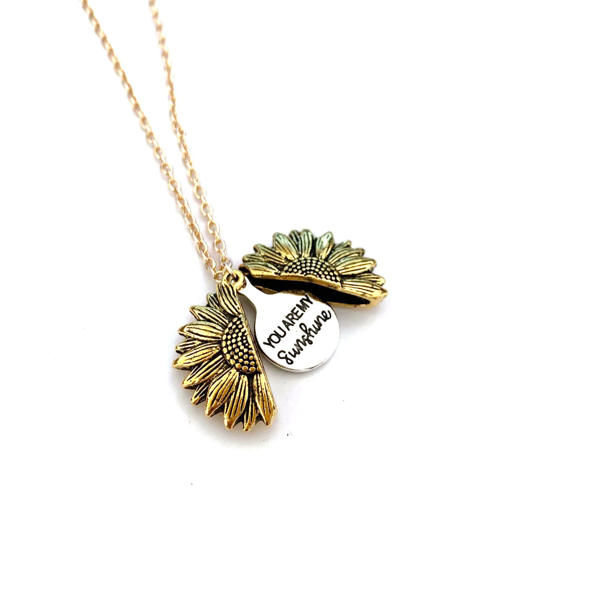 Women Personalized Gold Necklace You Are My Sunshine Open Locket Sunflower Gift