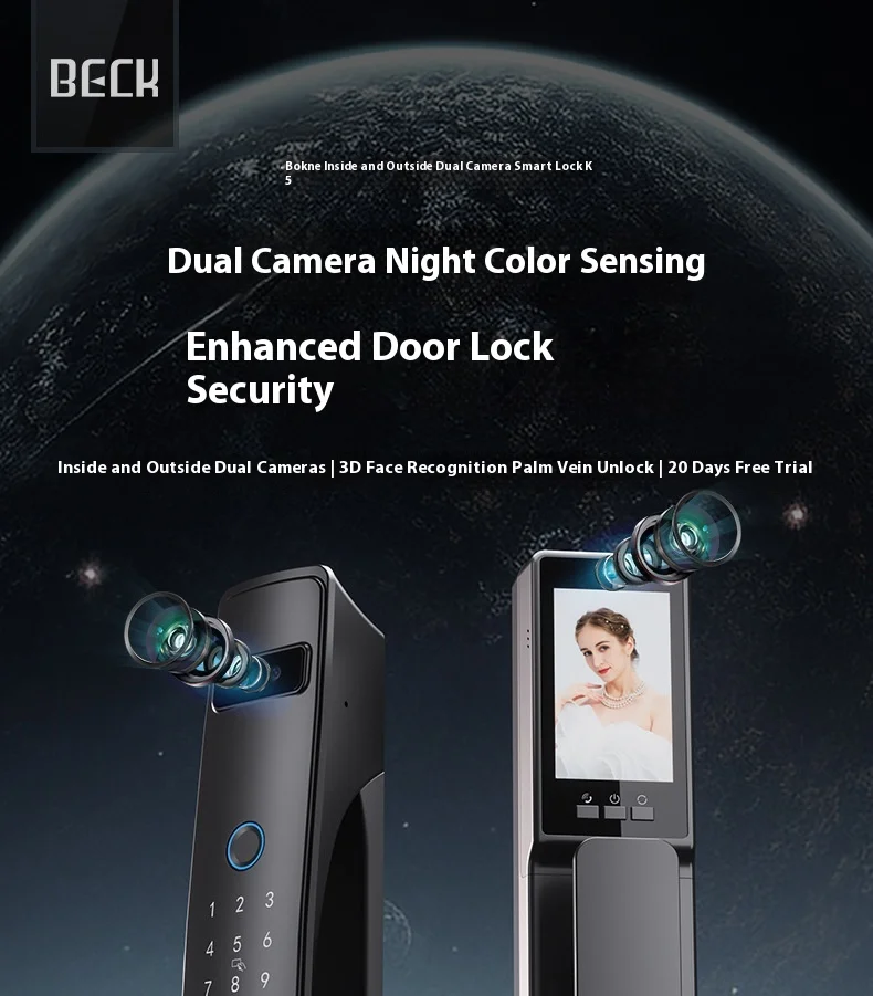 Beck K5 Smart Fingerprint Palm Vein Lock - Dual Camera Security