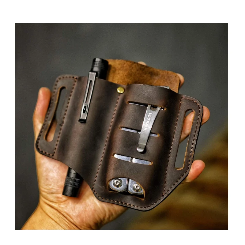 EDC Leather Sheath Multitools Pouch Bag for Knives Flashlight Tactical Pen Tools 