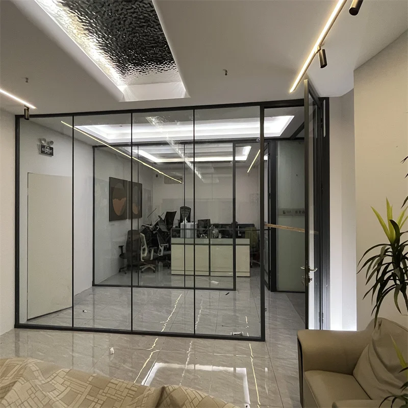product modern single glass partition with 60mm aluminum integrated frame  30mm slim frame for meeting rooms and home office-2