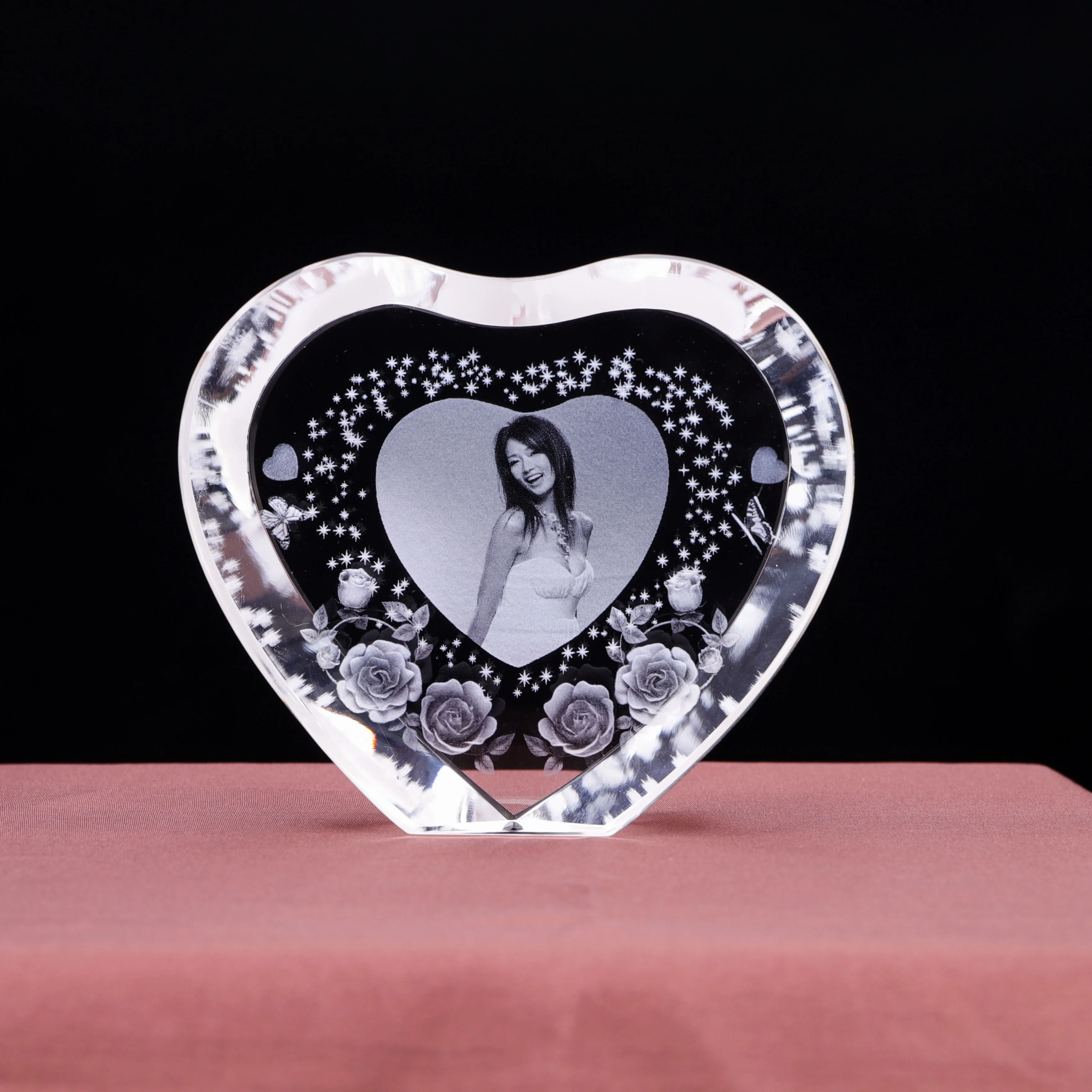 Blank K9 Heart Crystal Block Custom Photo Frame Laser Engraved Love Theme Cheap Wedding Return Gift Factory supplier